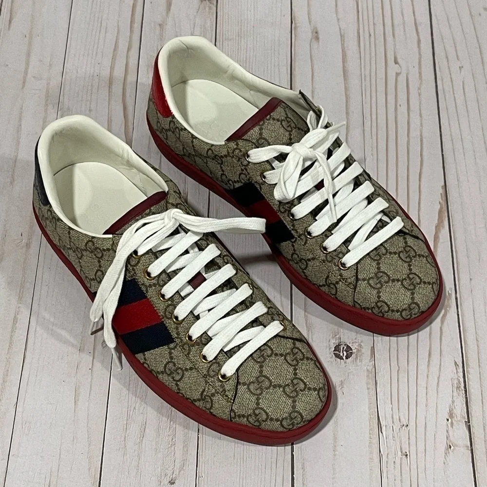 GUCCI  Men's Ace GG Supreme Low Top Sneaker Beige Size - 7 - Picture 2 of 15